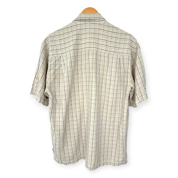 Tommy Bahama | Medium | Silk/Linen Blend Cream/Blue Check Short Sleeve Shirt - Picture 4 of 5